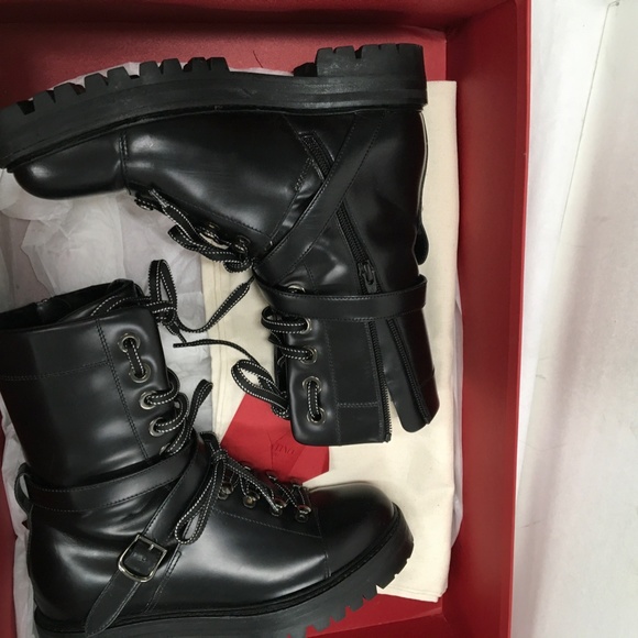 Valentino Combat Moto  Boots Black Silver Studs sz 37/7 US Excellent  w/box - Picture 14 of 16